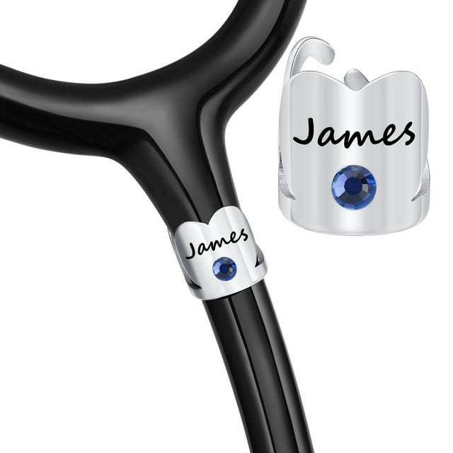 Stethoscope Charm With Birthstone & Personalized Engraved Initial Name ID Tag For Nurses Doctors Medical Gifts