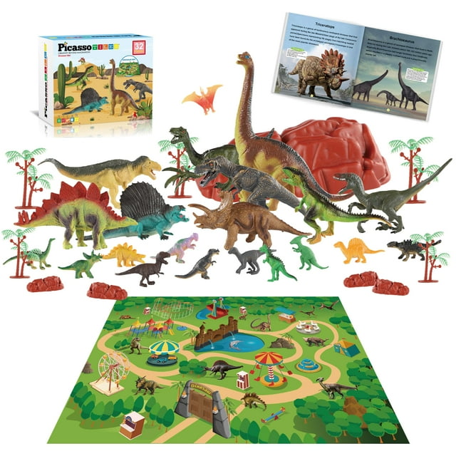 Alfombra de juego con forma de dinosaurio PicassoTiles PTD11 con 21 figuras de acción