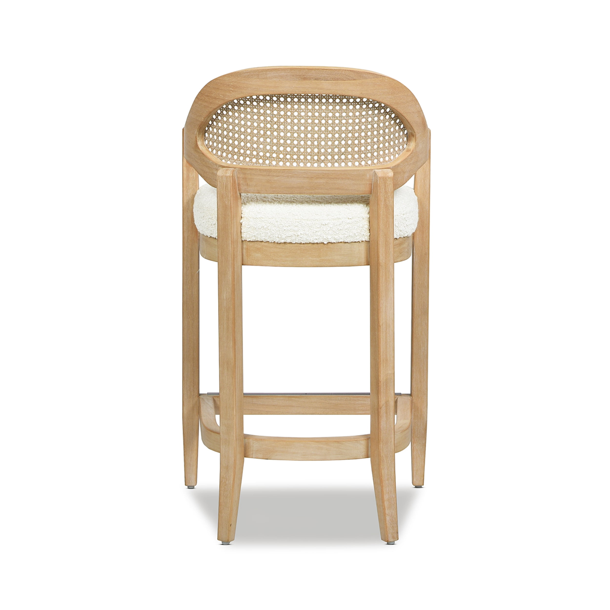 Americana Mid-Century Modern 26" Cane Back Counter Stool Ivory White Boucle