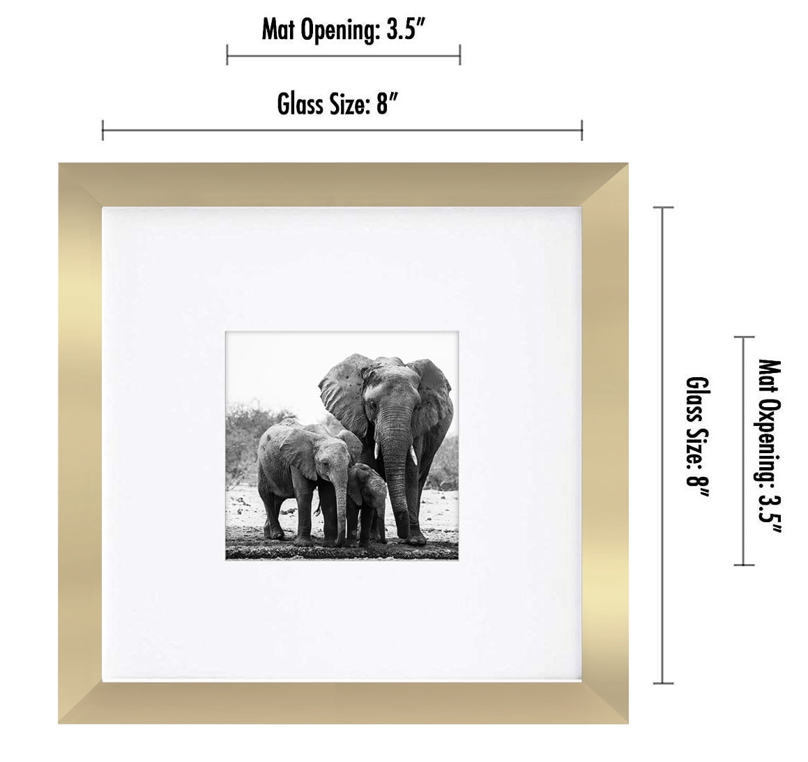 Americanflat 8x8 Picture Frame with Mat for 4x4, MDF wood and shatter-resistant glass, Gold