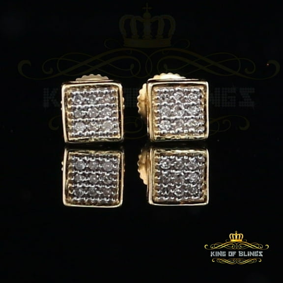 King of Bling's 10K Real Yellow Gold Real Diamond 0.05CT Men's/Women's Stud Square Micro Earring