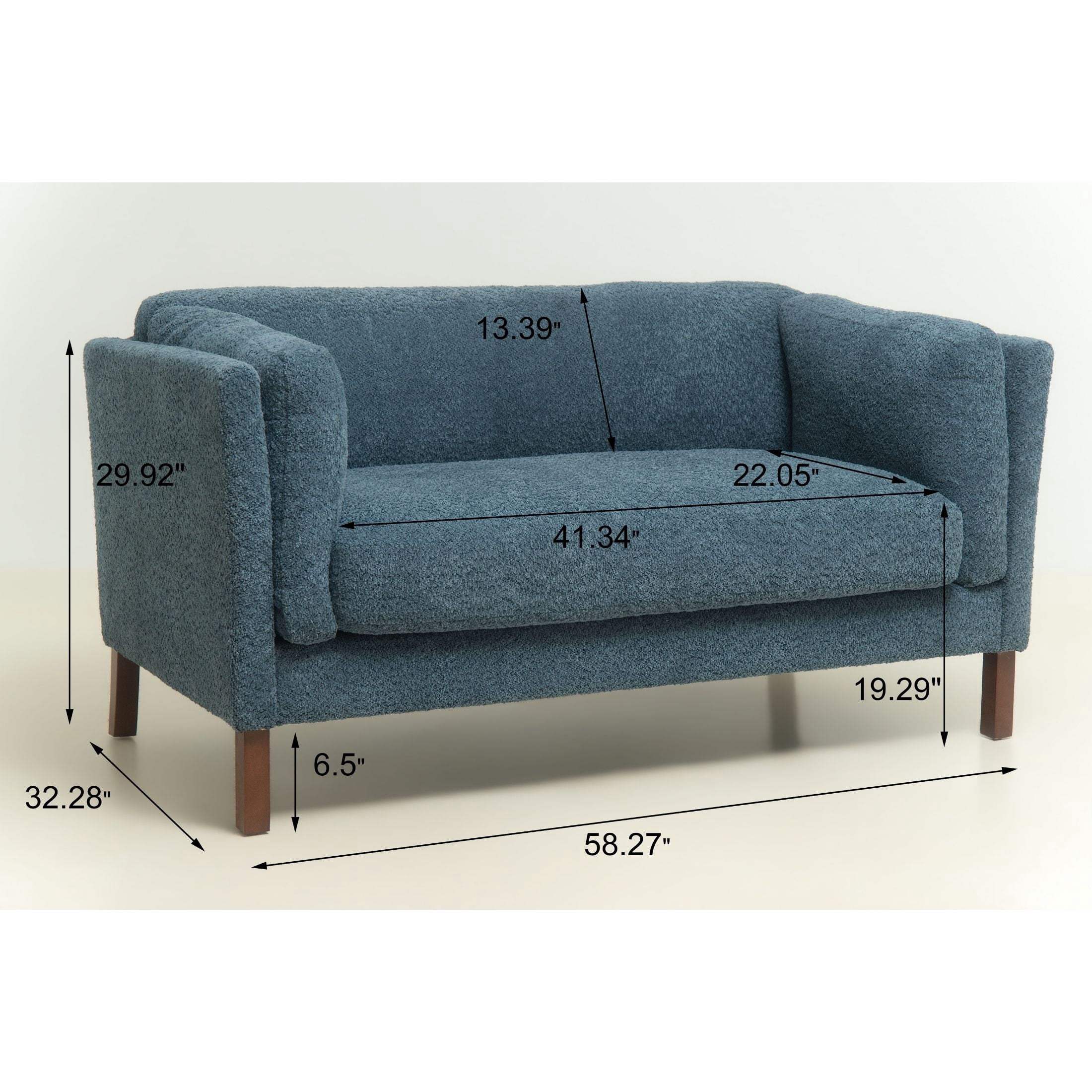 Noble House Julisa 58" Modern Chenille Fabric Loveseat with Removable Cushion, Fixed Backrest, Blue
