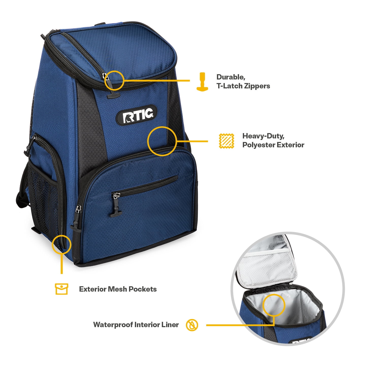 RTIC 15-Can Lightweight Cooler Backpack with Pockets, Navy & Black