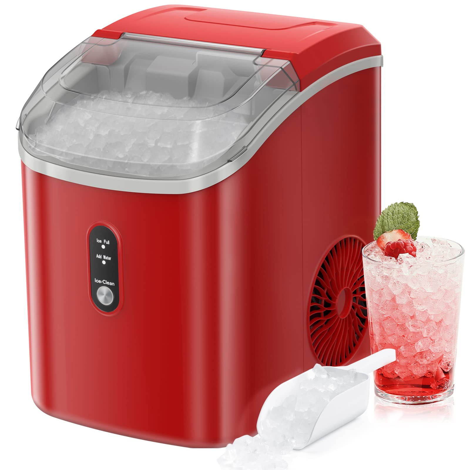 JOY PEBBLE 33lbs Countertop Ice Maker, Crushed Nugget Ice Type with Scoop, Cubes Ready in 10