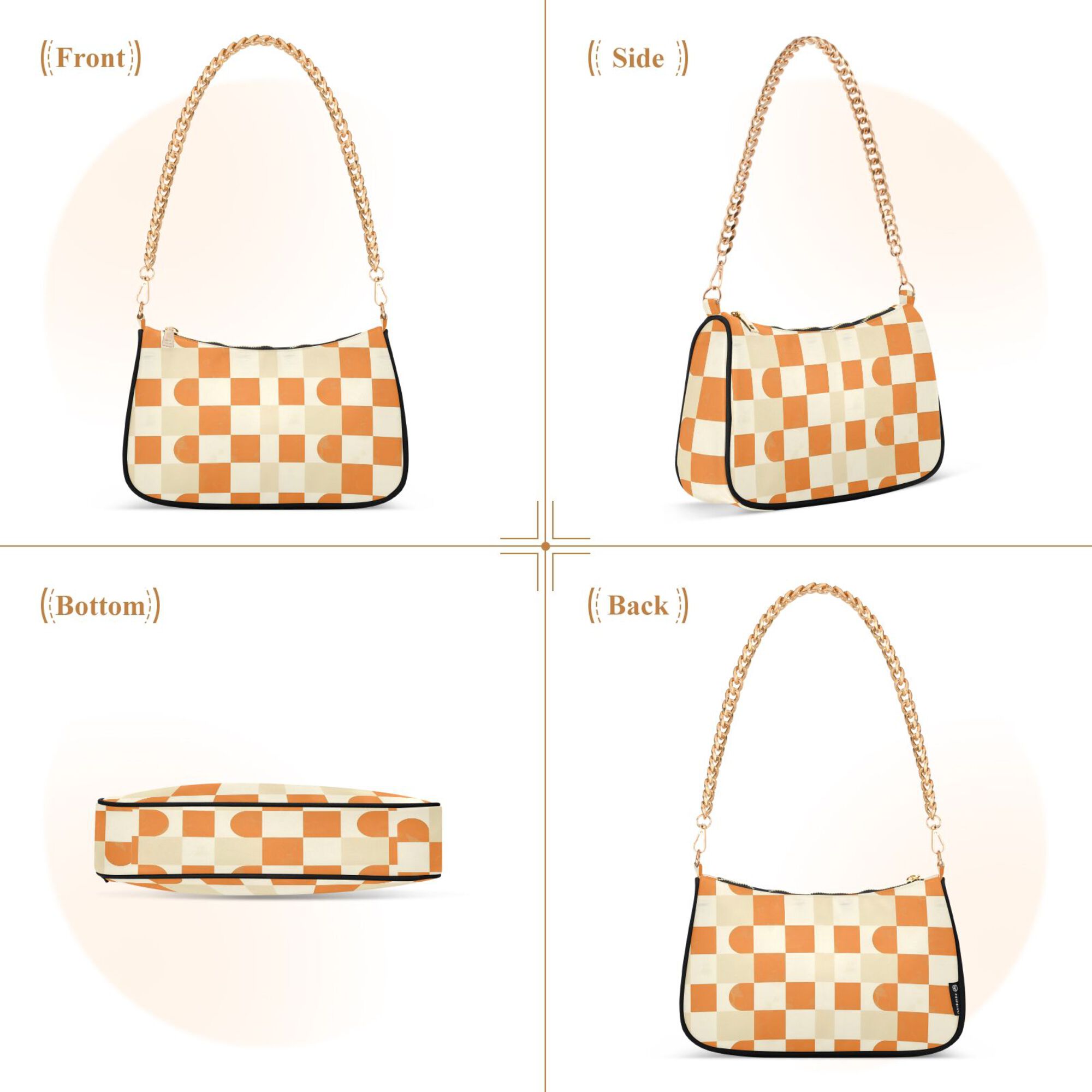FORMRS Womens Shoulder Bag with Chain Strap Clutch Purse Cute Tote Handbag, Orange Checkered Pattern