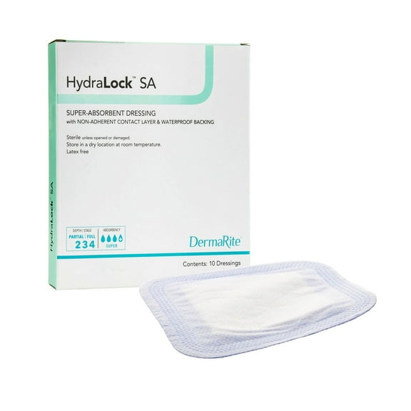 HydraLock SA Super Absorbent Dressing Blue / White 3 x 3" Sterile 60330, 10 Ct