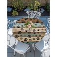 thumbnail image 6 of Dog Paws Printed Round Fitted Tablecloth with Elastic Edge, Waterproof Table Cloth Table Cover for 45"-54" Tables, Vintage Teal Brown Wooden Farmhouse Tablecloths for Dining Picnic Indoor Outdoor, 6 of 9