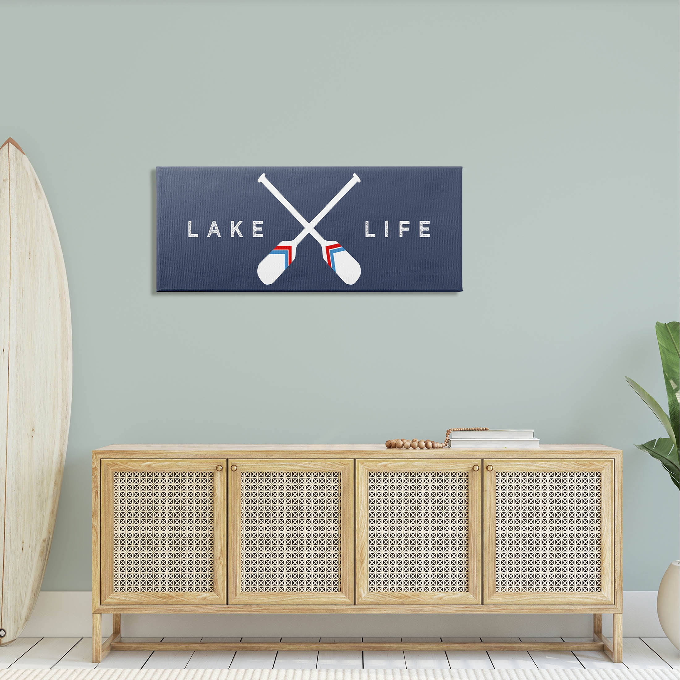 Lake Life Striped Oars Typography Graphic Art Gallery Wrapped Canvas Print Wall Art