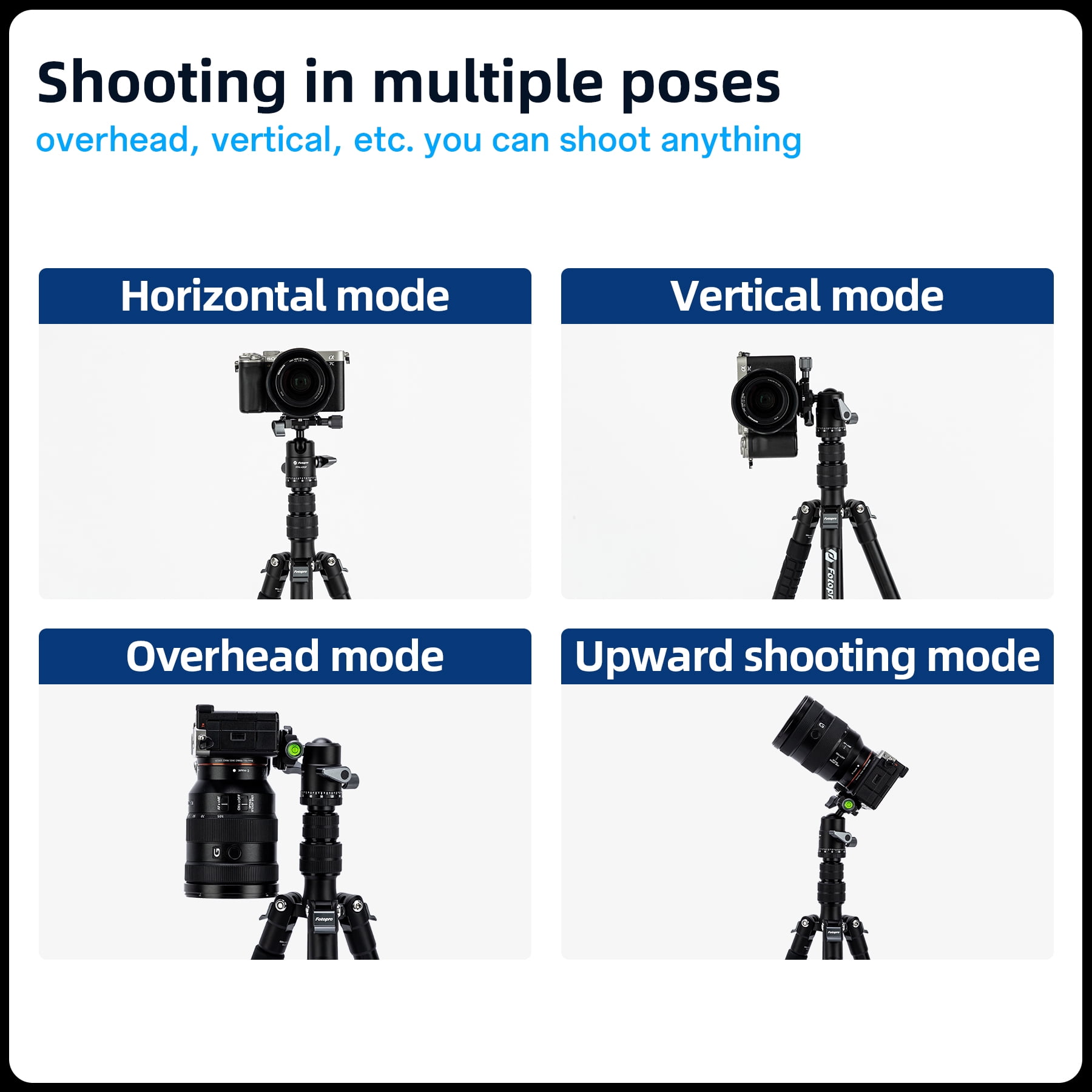 Fotopro 58" Aluminum Camera Tripod with Ball Head, Lightweight & Stable, Detachable Monopod with QR Plate, Inverted Center Column, Max Load 8kg/17.6 lbs, X-Go Gecko E 2