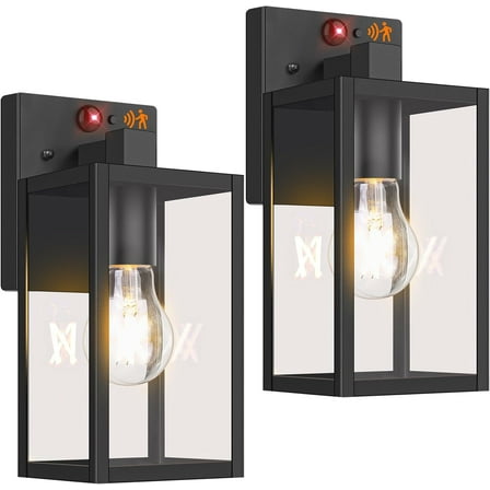 Nordic Hygge 2-Pack Upgraded Motion Sensor Outdoor Wall Lights, 10.6” Small Dusk to Dawn Porch Lights Wall Sconce Lanterns, Black Outside Lights for House