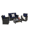 thumbnail image 5 of Leumius 4 Piece Patio Furniture Set,Outdoor Patio Furniture Set All-Weather Rattan Wicker Patio Conversation Set with Tempered Glass Coffee Table & Cushions for Garden & Backyard,Dark Blue, 5 of 10