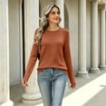 thumbnail image 6 of Garbnen Sweaters for Women Basic Solid Color Crew Neck Long Sleeve Knit Sweater for Women Fall Winter Layering Lightweight Warmth Women Pullover Light Brown M, 6 of 8