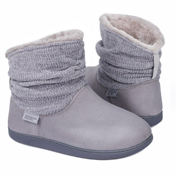 Homeier Ralph Women's Winter Warm Chenille Knit Bootie Slippers Comfy Suede Fluffy Faux Fur Memory Foam Boots House Shoes
