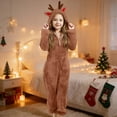 thumbnail image 2 of Girls Winter Hooded Romper Jumpsuit Cozy Reindeer Soft Warm Playwear For Toddler Kids, 2 of 6