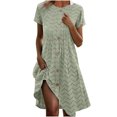 thumbnail image 2 of LADIGASU Women'sShort Sleeved Solid Casual Round Neck Dress Knee Buttons Length Dresses, 2 of 6
