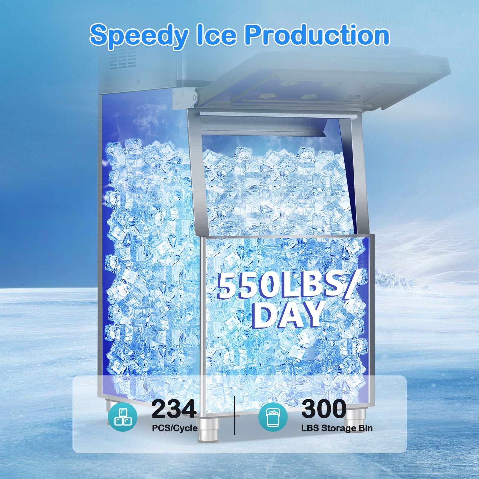TITTLA 550 lbs/24-Hours Split Commercial Freestanding Ice Maker in Silver Industrial Ice Machine, 300Lbs Storage, Ice Ready in 11-20min Two packages 234 Ice Cubes/Cycle