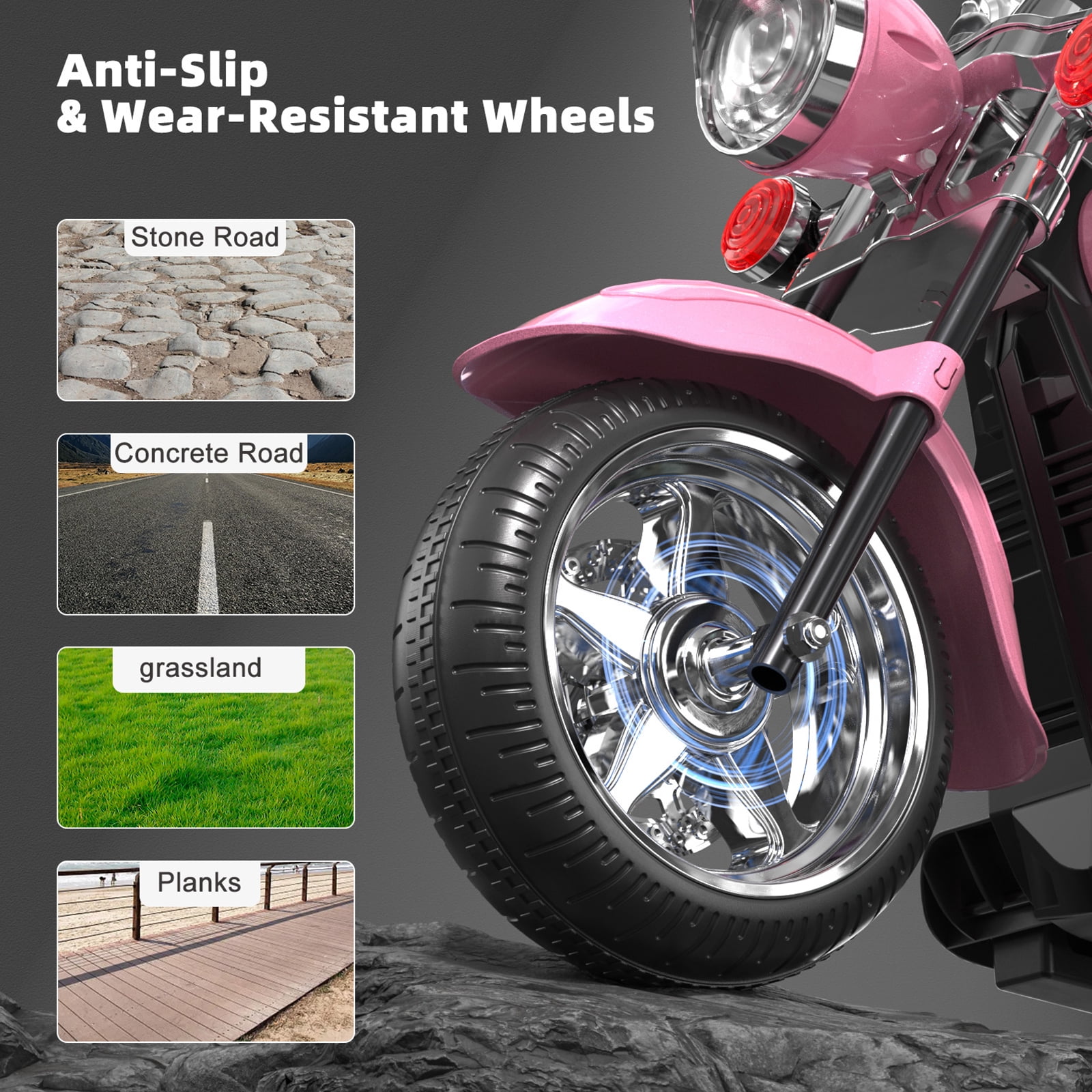 GLAF Kids Motorcycle for Boys & Girls Ages 3-6, 6V Battery Powered Electric Motorbike, 3 Wheels Ride on Toys with LED Lights, Bluetooth Music, Pink