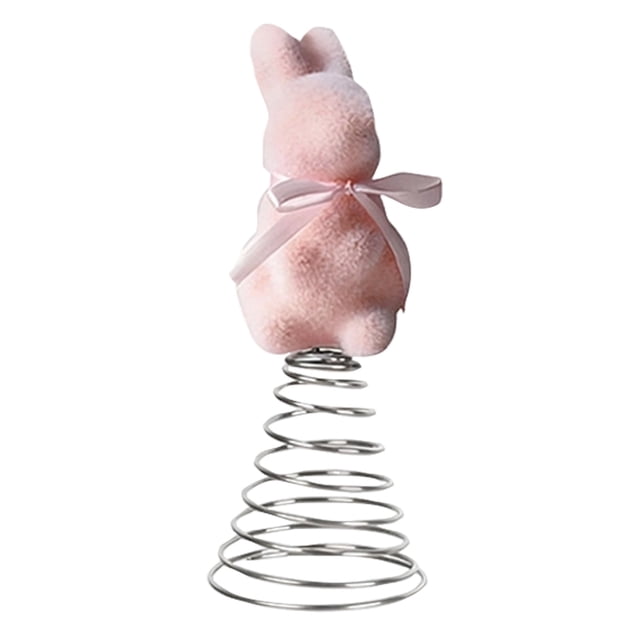 Easter Bunny Tree Topper, Flocked Rabbit Figurine with Spring Base for Holiday Seasonal Decor, Whimsical Plush Bunny Top Ornament for Easter Tree Decorations