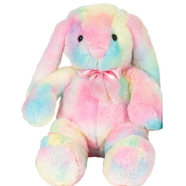 Kellytoy Rainbow Tie Dye Long Ear Plush Easter Bunny Dog Toy, 15 inch