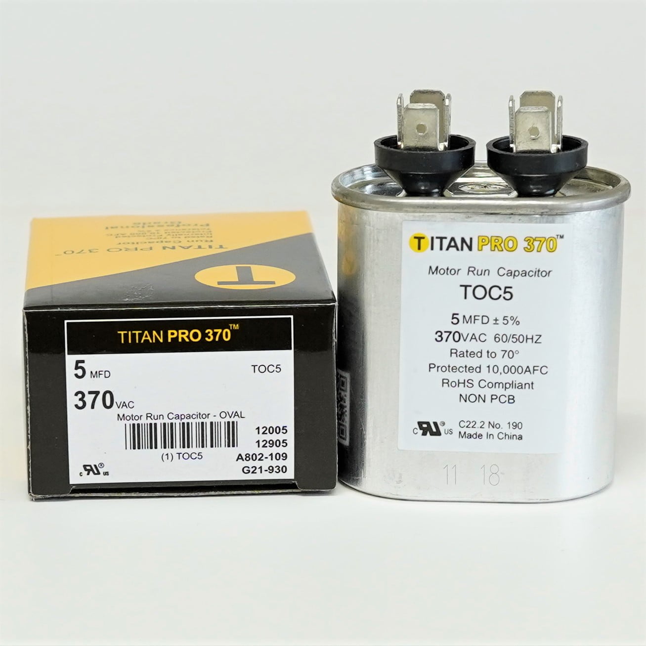 TitanPro TOC5 HVAC Oval Motor Run Capacitor. 5 MFD/UF 370 Volts