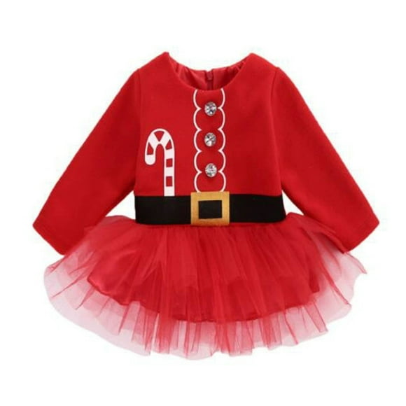 Robes de Fête pour Petites Filles Robe Motif Manches Longues Barboteuse pour l\'Action de Grâce Robes Robe Jeunesse Chandails Père Noël Manches Longues Fête avec Jupe Tout-Petit Hiver Saison des Fêtes Rouge 4-5 Ans
