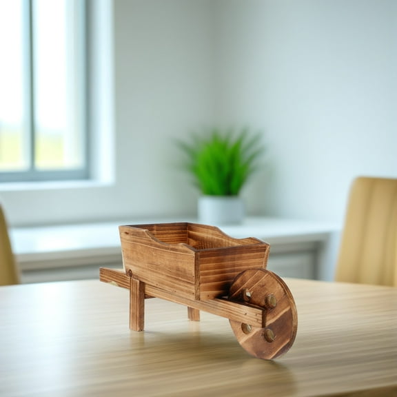 LEORX Vintage Wagon Planter Wooden Decorated Cart Garden Planter Light Brown Plant Lovers 1Set