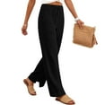 thumbnail image 5 of Cotton Linen Pants Women Summer Baggy Drawstring High Waisted Wide Leg Trousers Flowy Beach Lounge Pants with Pockets Black L, 5 of 6