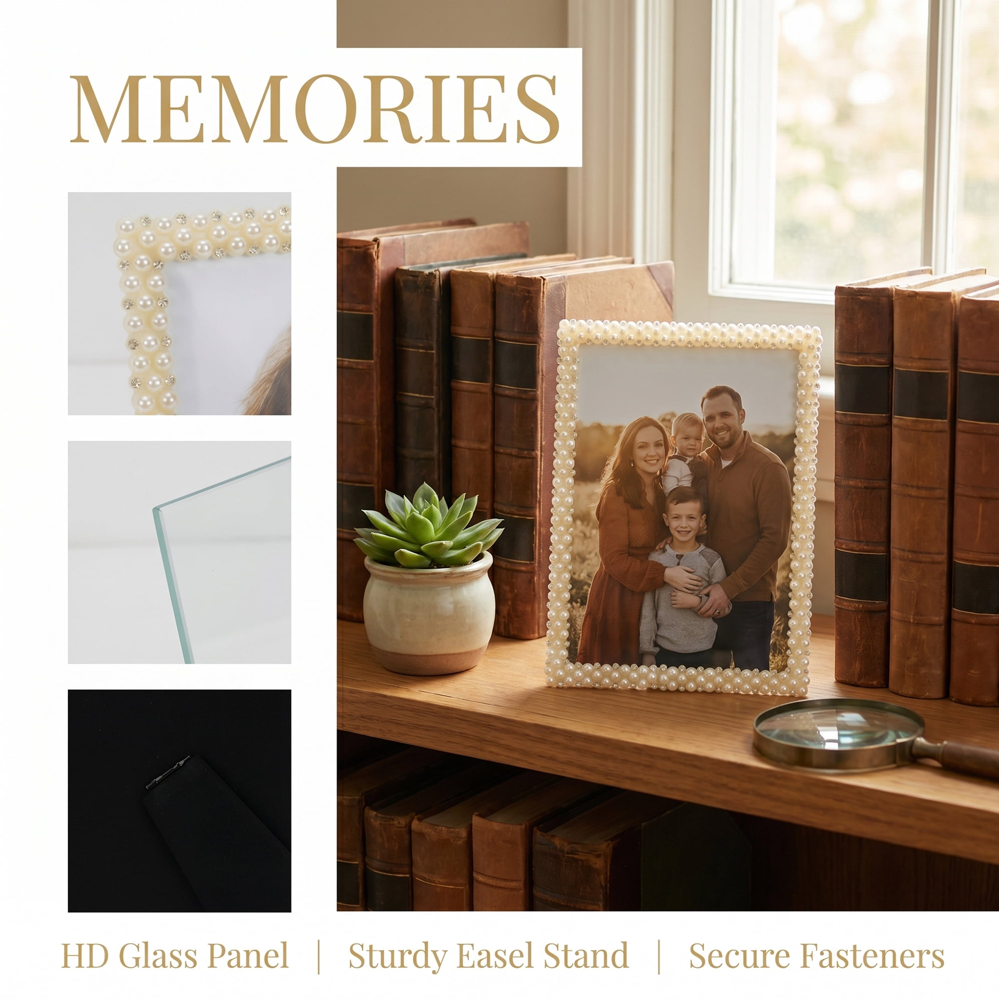 Unique Bargains Pearl Luxury Beaded Photo Frame Pearl 4" x 6"