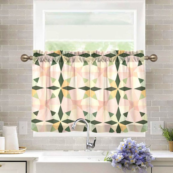 Yayeee Kitchen Curtains Light Filtering 27"x24" Rod Pocket Short Cafe Window Panel, Retro Black Stars