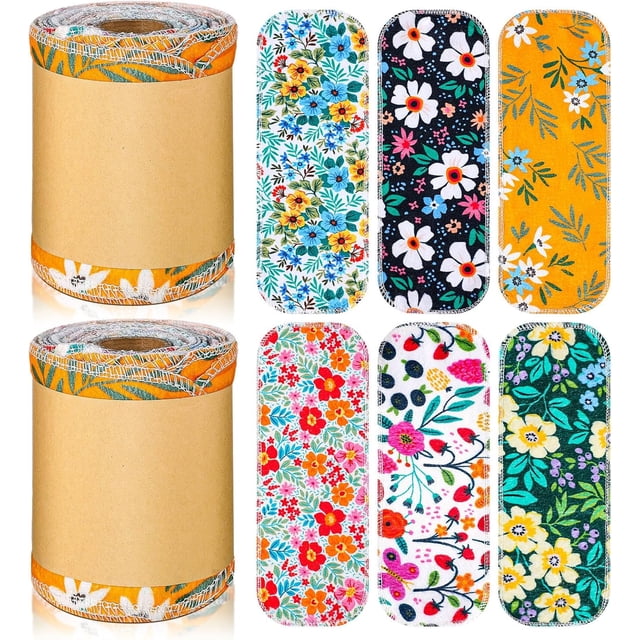 FuWeave Lot de 60 Serviettes de Toilette Réutilisables Lavables en Vrac Serviettes Sans Papier Rouleaux Flanelle Coton Tapis Roulant 12 x 4.3 Lingettes Serviettes de Bain avec Carton (Floral)