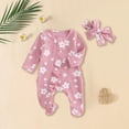 thumbnail image 2 of mgoYE Newborn Baby Girl Spring Outfits Clothes Knit Jumpsuit Ruffle Romper Newborn Coming Home Outfit for Baby Girl(Pink,0-3 Months), 2 of 7