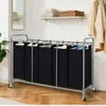thumbnail image 6 of 5 Section Laundry Sorter, 5 Bins Rolling Separator Laundry Basket, Dirty Clothes Hamper Divider with Heavy Duty Rolling Lockable Wheels, Large Clothes Organizer Cart, Black, 6 of 6