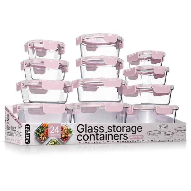 Contenedores de Vidrio para Almacenamiento de Alimentos BAKKENMASTER Juego de 24 Piezas Color Rosa
