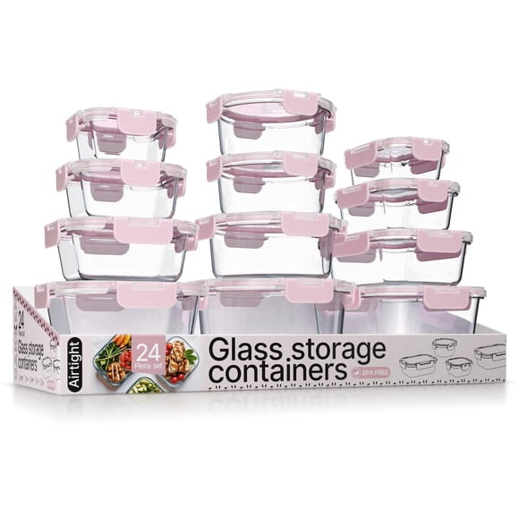 Contenedores de Vidrio para Almacenamiento de Alimentos BAKKENMASTER Juego de 24 Piezas Color Rosa