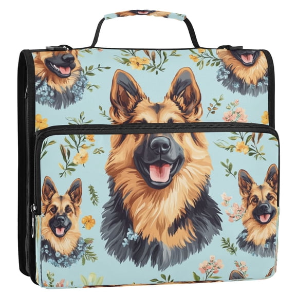 WOBOGO Shepherd Dog Ring Binder Bag 1.5in Folder Organizer with Shoulder Strap for 13Inch Laptop and 500 Sheets of Paper