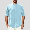 thumbnail image 2 of Tqyyweavej Men's Linen Shirts Long Sleeve Button Down Shirt Cotton Band Collar Solid Color Relaxed Fit Beach Shirts with Pocket, 2 of 6