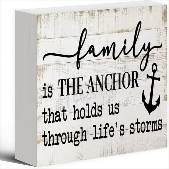Wood Box Sign Family Is The Anchor That Hold Us Through Life Storms Sign Wood Box Sign For Home Office Desk Shelf Table Decoration 5x5 Inches