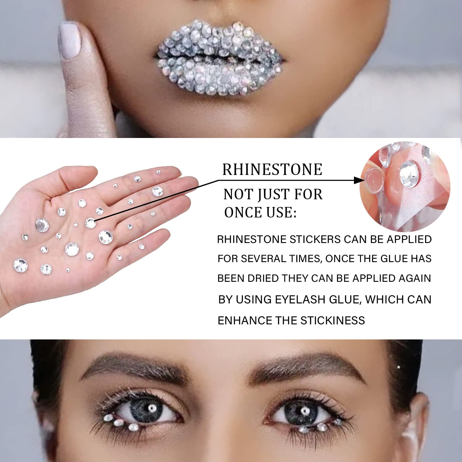 Trianu 2 Sheets Rhinestones Sticker, Face Gems, Face Jewels for Makeup, Face Rhinestones Stick on Eyes, Self Adhesive Crystal Makeup Diamonds for Women