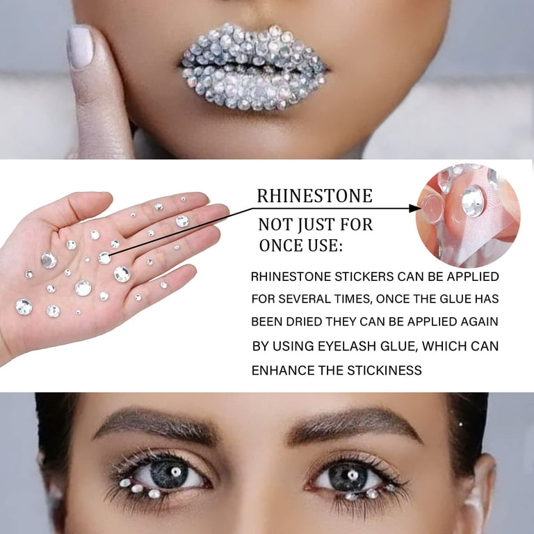 Face Gems Self Adhesive Face Rhinestones for Makeup Festival Face Jewels,  Stick On Rhinestones Hair Gems, Rhinestones Stickers for Makeup, Face,  Hair