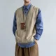 thumbnail image 3 of Suéter de punto beige Chaleco masculino Cuello en V Sin mangas Ropa de hombre Chaleco Marrón Venta barata Modo holgado Jersey Oversize Talla grande Viejo, 3 of 4