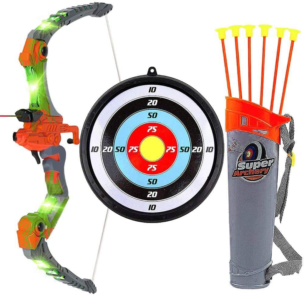 BCP Kids Light-Up Archery Toy Play Set w/ Bow Target Pink Quiver 3 Arrows 
