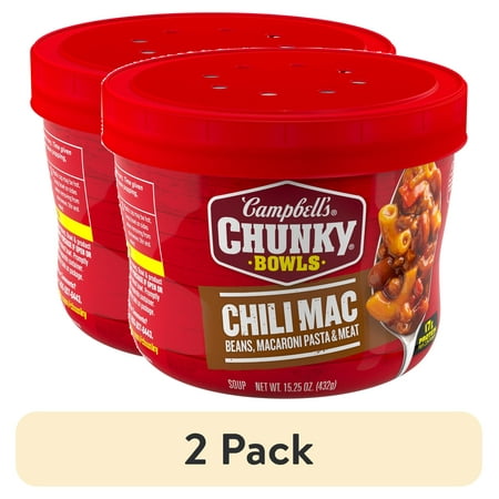 (2 pack) Campbell’s Chunky Soup, Chili Mac Soup, 15.25 oz Microwavable Bowl