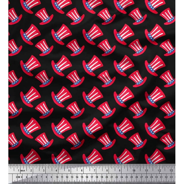 Soimoi Black Poly Georgette Fabric Hat Fashion Decor Fabric Printed Yard 42 Inch Wide