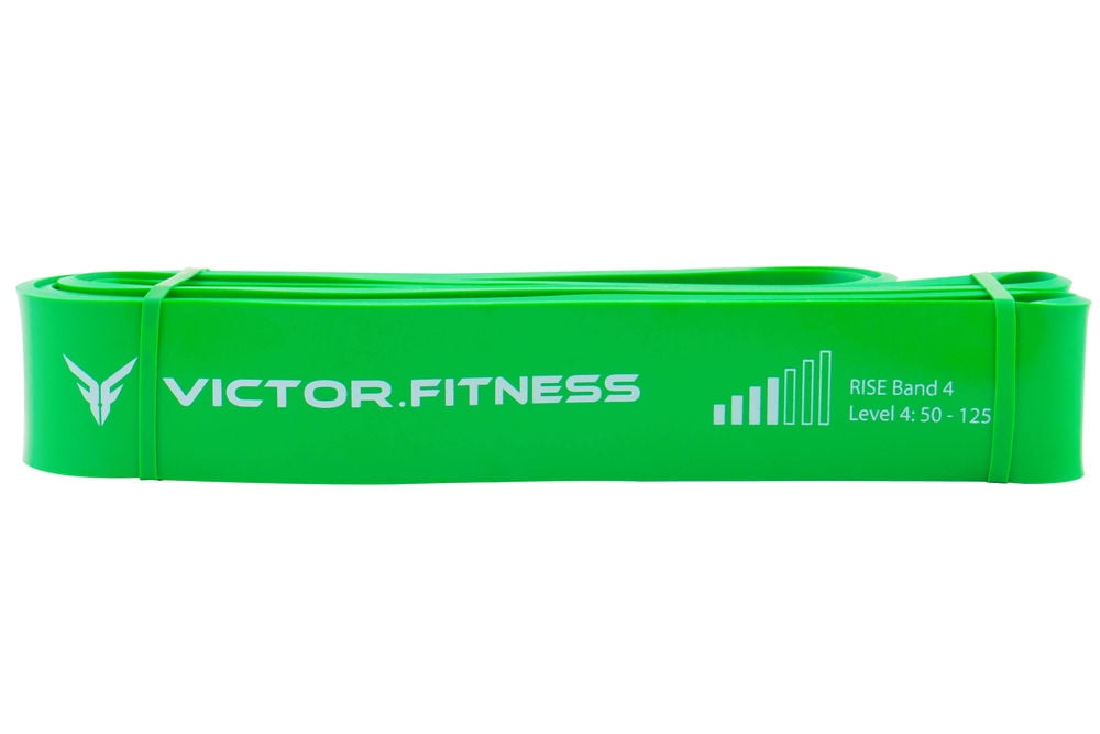 Victor.Fitness RISEband4 - Green - Level 4 Green RISE Band. 50-125lb resistance, 1-3/4" width. Heavy-duty resistance band that aids in recovery and invigorates through stretching and exercise.