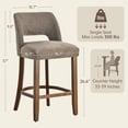 thumbnail image 3 of Usaint Chenille Bar Stools Set of 2, 26.6" Modern Counter Height Barstools, Farmhouse Wooden Kitchen Island Chairs with Hollow-Out Back for Restaurant Kitchen Bar, Brown, 3 of 11