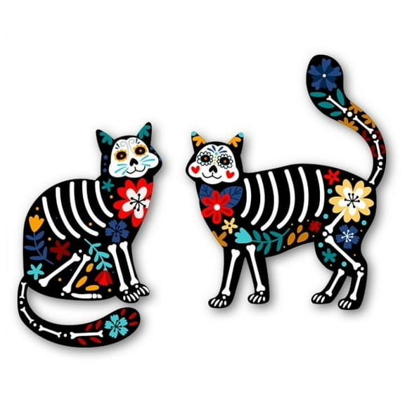 Day of the Dead Sugar Skull Cats Mexican - 3" Each Vinyl Stickers - For Car Laptop Water Bottle Phone - Waterproof Decals