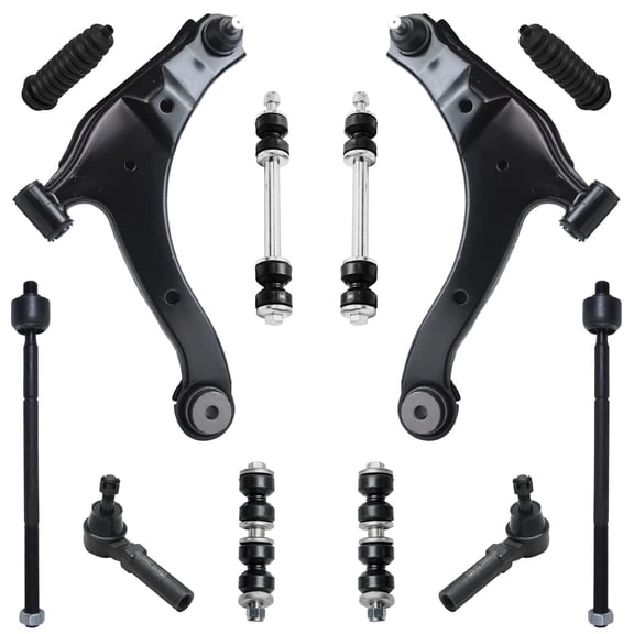 Detroit Axle - Front Lower Control Arms w/ Ball Joints Inner Outer Tie Rods Rear Sway Bar Links Replacement for Dodge Plymouth Neon - 12pc Set