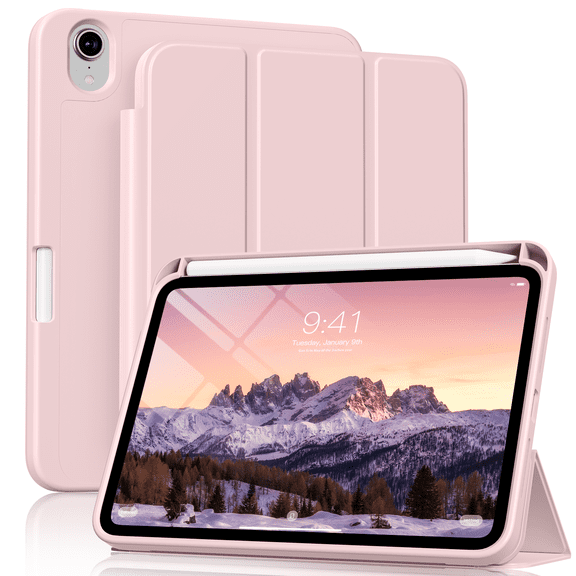 Kenke for iPad mini A17 Pro Case 2024, for iPad mini 7th/6th Generation Case 2021 8.3 Inch with Pencil Holder, Slim Trifold Stand Protective Cover/Soft TPU Back, Auto Wake/Sleep, Pink