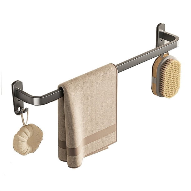 Toallero de pared for baño con 2 ganchos, barra de aluminio sin taladros, ahorra espacio