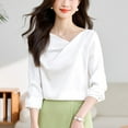 thumbnail image 4 of HongQid Women's Satin Shirts Silk Solid Casual Blouses Loose Ladies Clothing Long Sleeves White Tops, 4 of 6